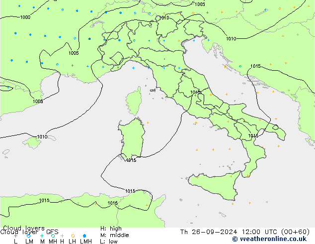 Cloud layer GFS Th 26.09.2024 12 UTC