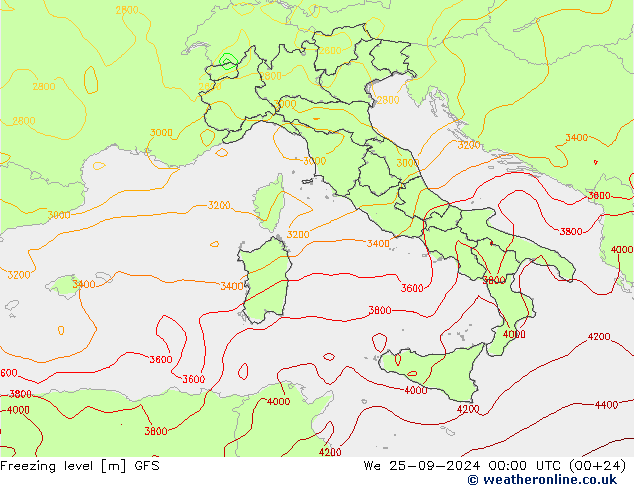 Frostgrenze GFS Mi 25.09.2024 00 UTC