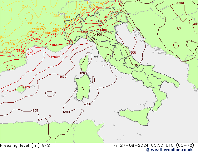 Freezing level GFS пт 27.09.2024 00 UTC