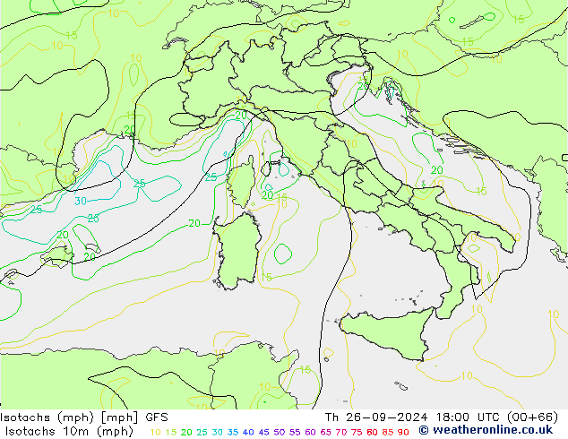 Isotachs (mph) GFS Qui 26.09.2024 18 UTC