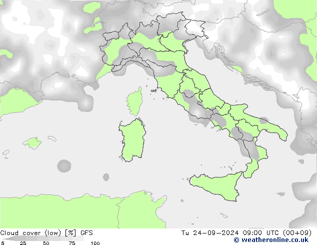 nízká oblaka GFS Út 24.09.2024 09 UTC