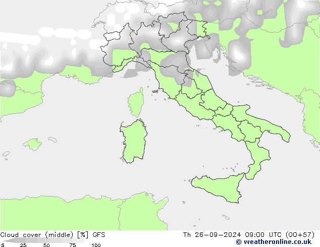 облака (средний) GFS чт 26.09.2024 09 UTC