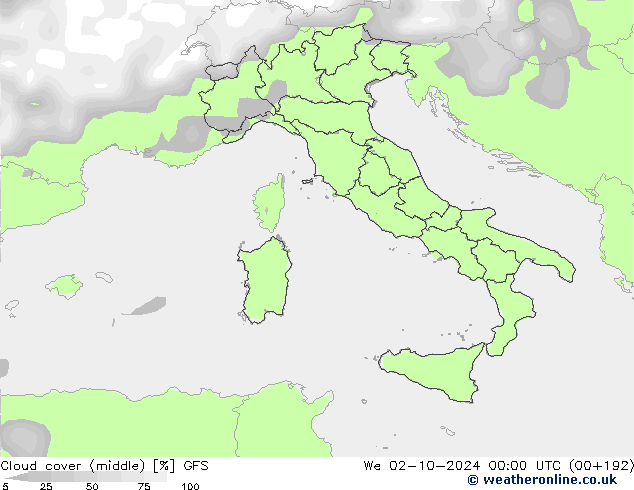 Nubes medias GFS mié 02.10.2024 00 UTC