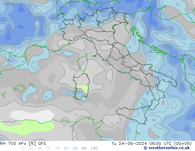 RH 700 hPa GFS wto. 24.09.2024 06 UTC