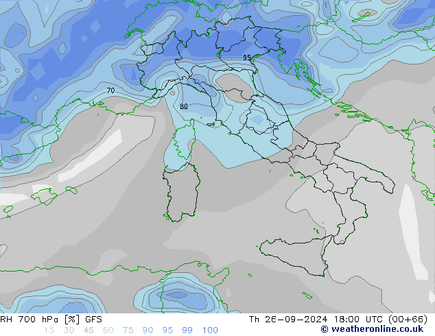 RH 700 hPa GFS Čt 26.09.2024 18 UTC