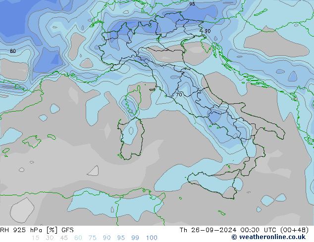 Humidité rel. 925 hPa GFS jeu 26.09.2024 00 UTC