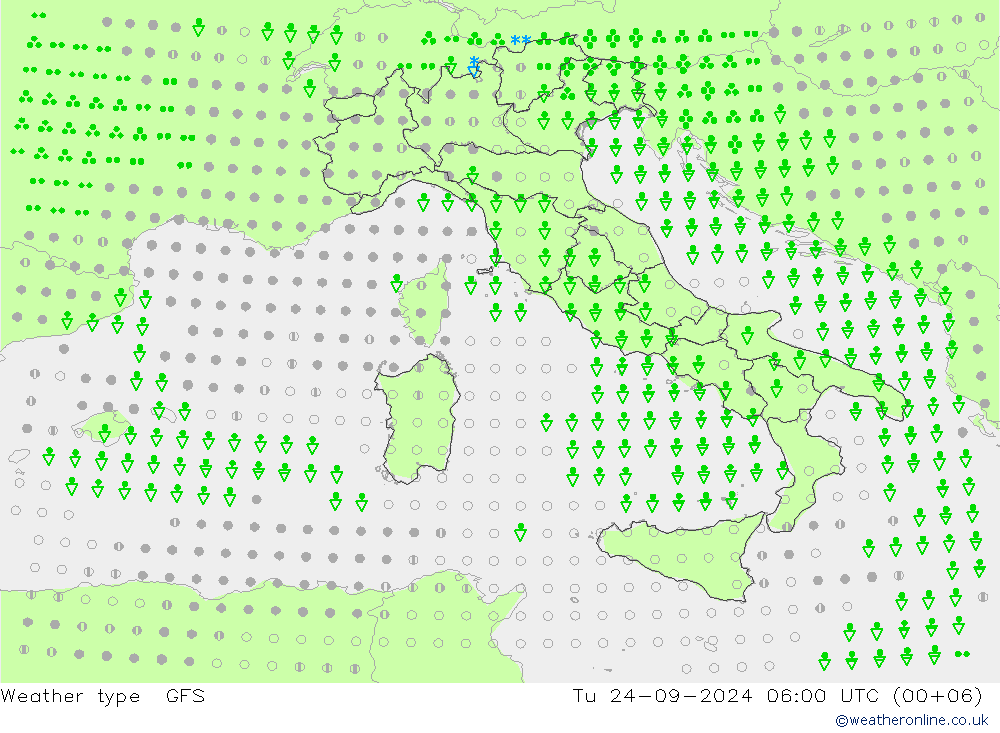 Weather type GFS Út 24.09.2024 06 UTC