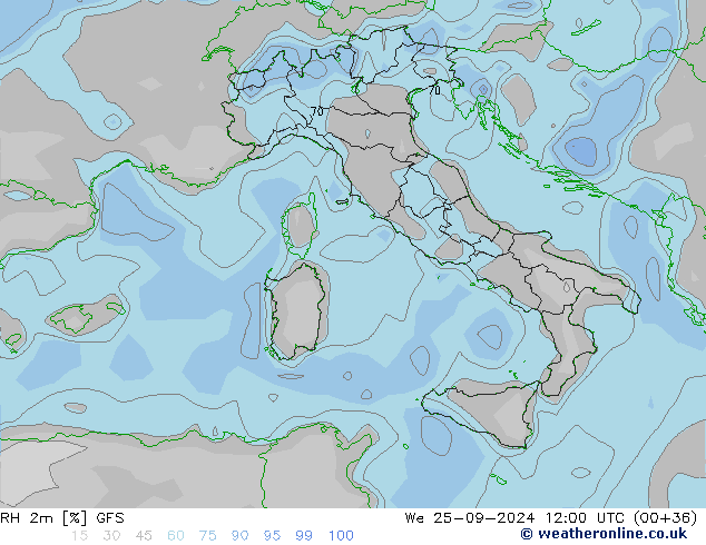 RH 2m GFS ср 25.09.2024 12 UTC