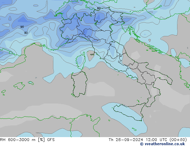 RH 600-3000 m GFS чт 26.09.2024 12 UTC