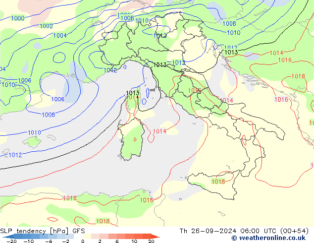 SLP tendency GFS Čt 26.09.2024 06 UTC