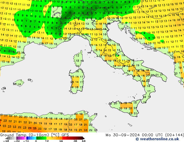 Ground Temp (0-10cm) GFS Mo 30.09.2024 00 UTC