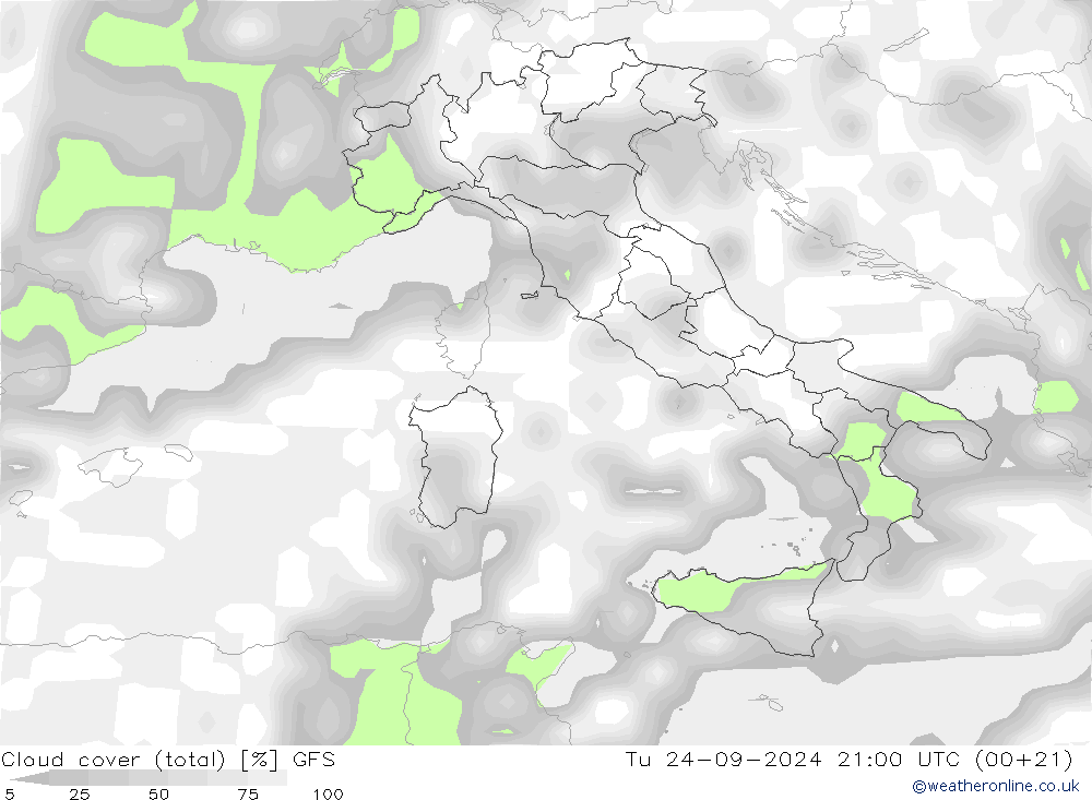 Nubes (total) GFS mar 24.09.2024 21 UTC