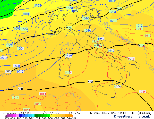 Thck 500-1000hPa GFS Th 26.09.2024 18 UTC