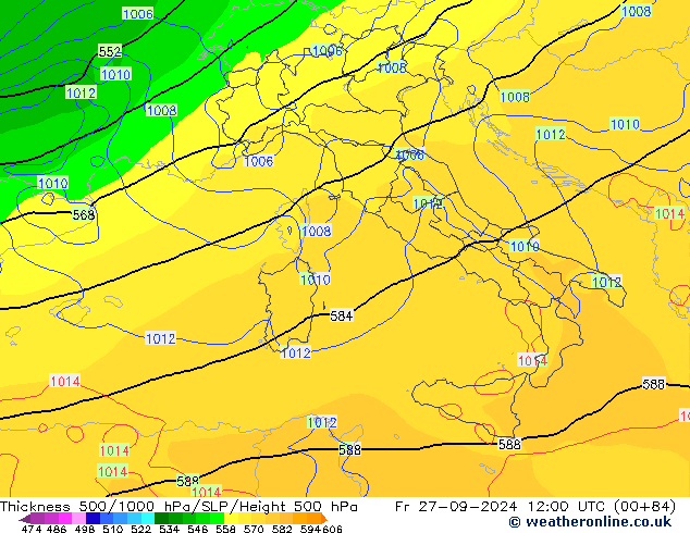 Thck 500-1000hPa GFS ven 27.09.2024 12 UTC