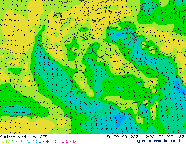 Surface wind GFS Su 29.09.2024 12 UTC