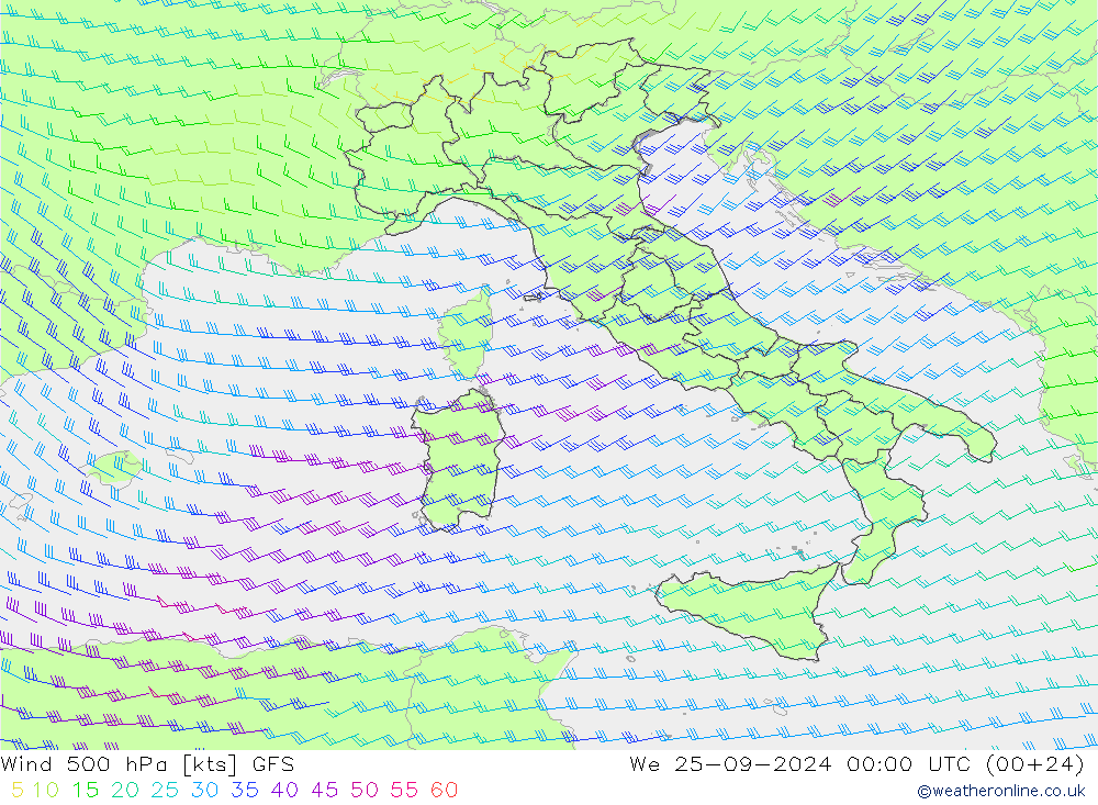 Wind 500 hPa GFS We 25.09.2024 00 UTC