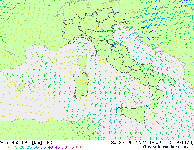 Wind 850 hPa GFS Su 29.09.2024 18 UTC