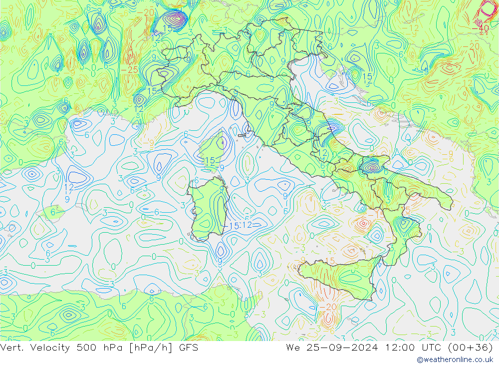 Vert. Velocity 500 гПа GFS ср 25.09.2024 12 UTC