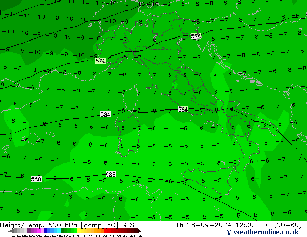 Z500/Rain (+SLP)/Z850 GFS Th 26.09.2024 12 UTC