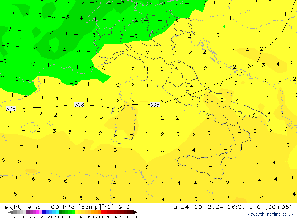 Height/Temp. 700 hPa GFS mar 24.09.2024 06 UTC