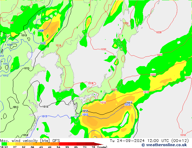 Max. wind velocity GFS Tu 24.09.2024 12 UTC