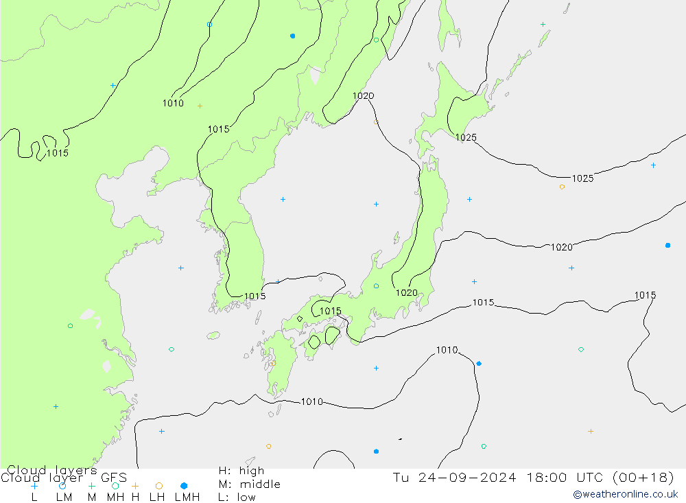 Cloud layer GFS Tu 24.09.2024 18 UTC