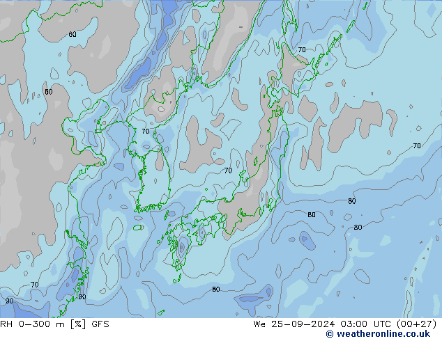 RH 0-300 m GFS We 25.09.2024 03 UTC