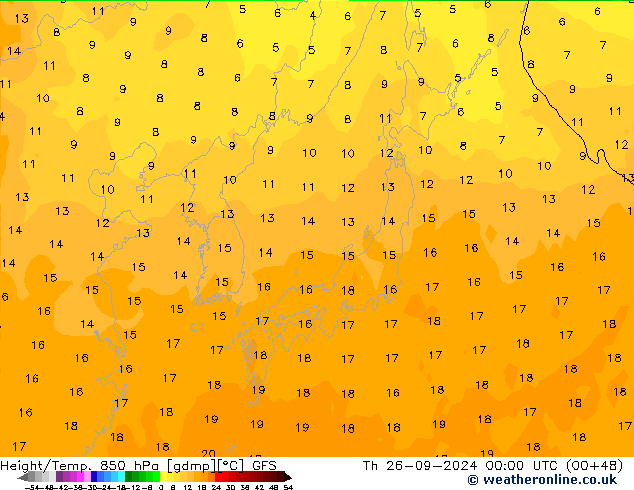 Géop./Temp. 850 hPa GFS jeu 26.09.2024 00 UTC