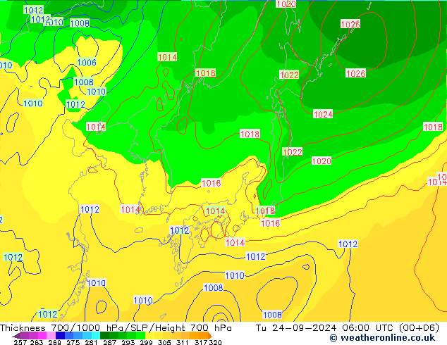 Thck 700-1000 hPa GFS mar 24.09.2024 06 UTC