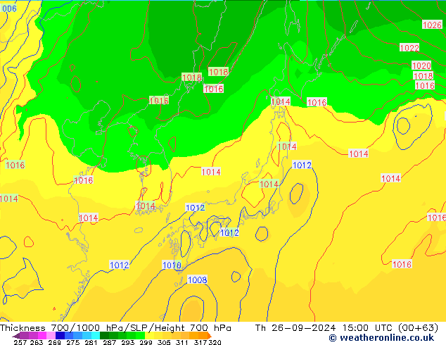 Thck 700-1000 hPa GFS jeu 26.09.2024 15 UTC