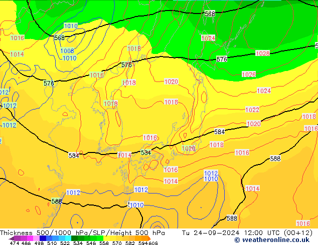 Thck 500-1000hPa GFS Tu 24.09.2024 12 UTC