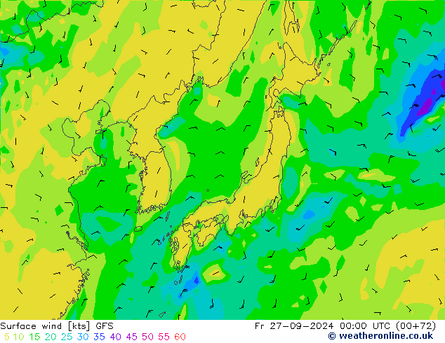 Vent 10 m GFS ven 27.09.2024 00 UTC
