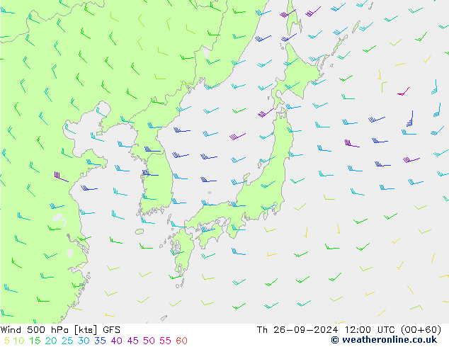 Vent 500 hPa GFS jeu 26.09.2024 12 UTC