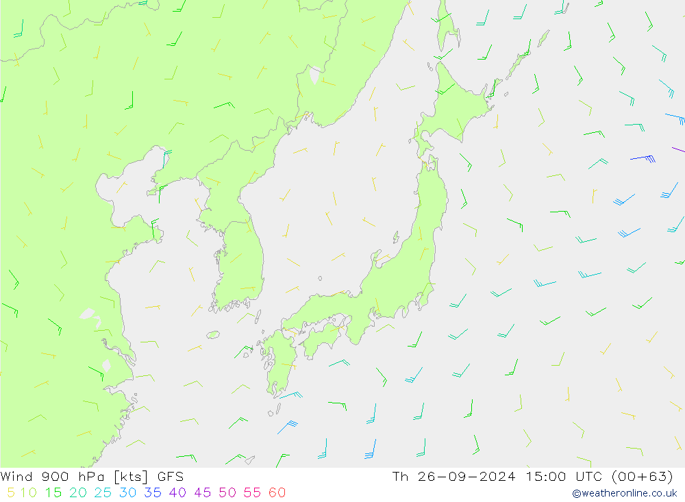 ветер 900 гПа GFS чт 26.09.2024 15 UTC