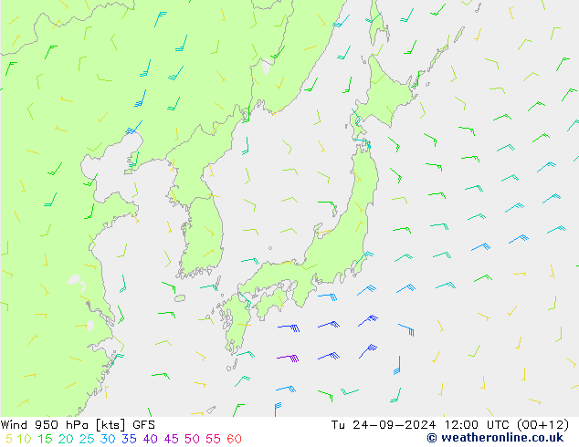 Wind 950 hPa GFS Tu 24.09.2024 12 UTC