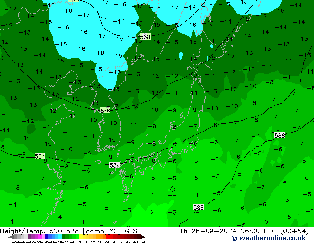 Z500/Rain (+SLP)/Z850 GFS  26.09.2024 06 UTC