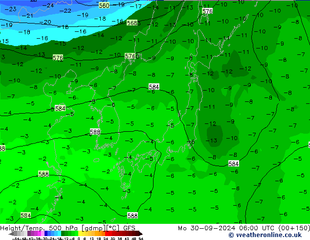 Height/Temp. 500 hPa GFS pon. 30.09.2024 06 UTC