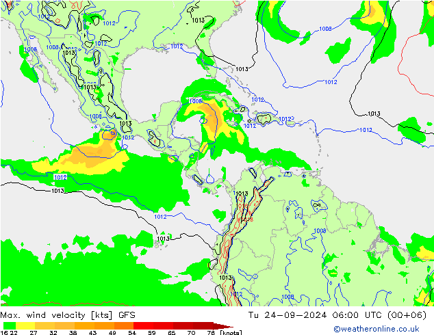 Max. wind velocity GFS mar 24.09.2024 06 UTC