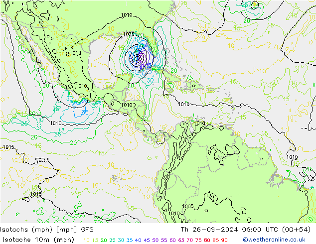 Isotachen (mph) GFS do 26.09.2024 06 UTC