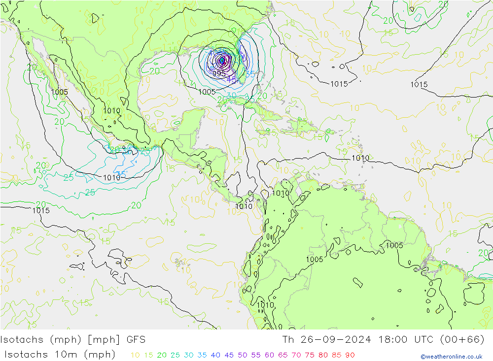 Isotachs (mph) GFS Qui 26.09.2024 18 UTC