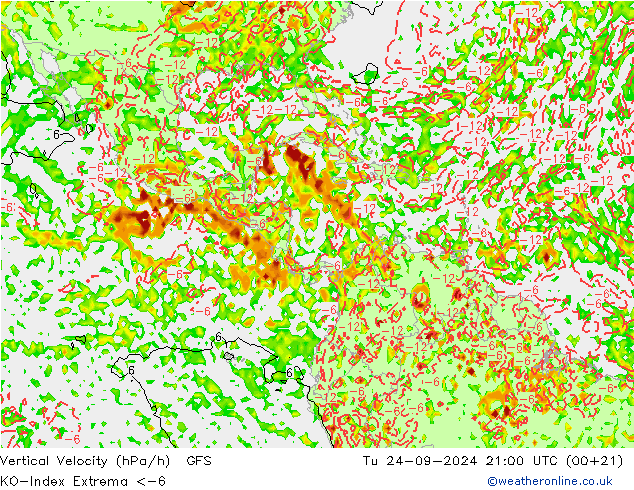 Convection-Index GFS вт 24.09.2024 21 UTC