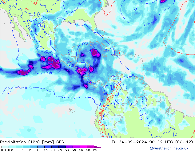 Précipitation (12h) GFS mar 24.09.2024 12 UTC