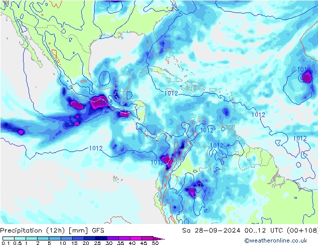 Precipitation (12h) GFS Sa 28.09.2024 12 UTC