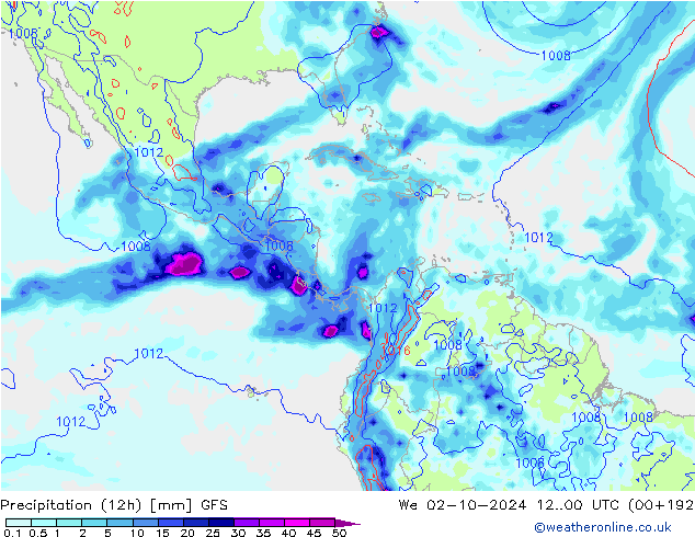 Yağış (12h) GFS Çar 02.10.2024 00 UTC