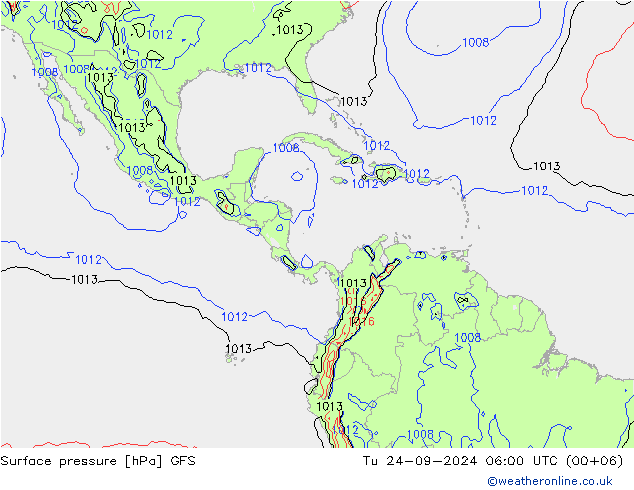 Atmosférický tlak GFS Út 24.09.2024 06 UTC