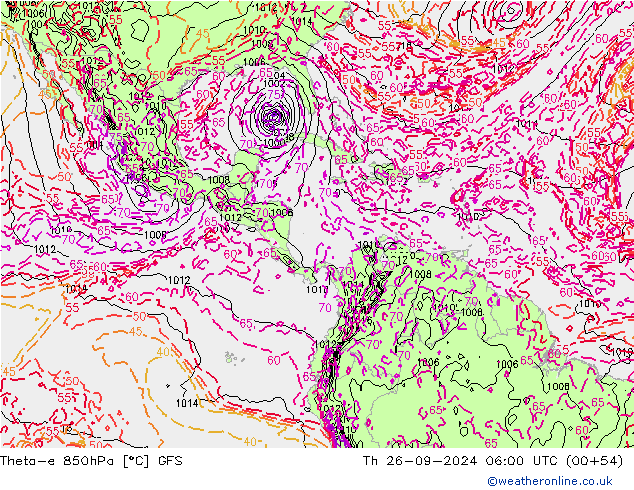 Theta-e 850hPa GFS Čt 26.09.2024 06 UTC