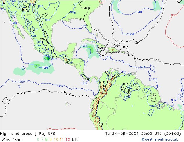 High wind areas GFS Tu 24.09.2024 03 UTC