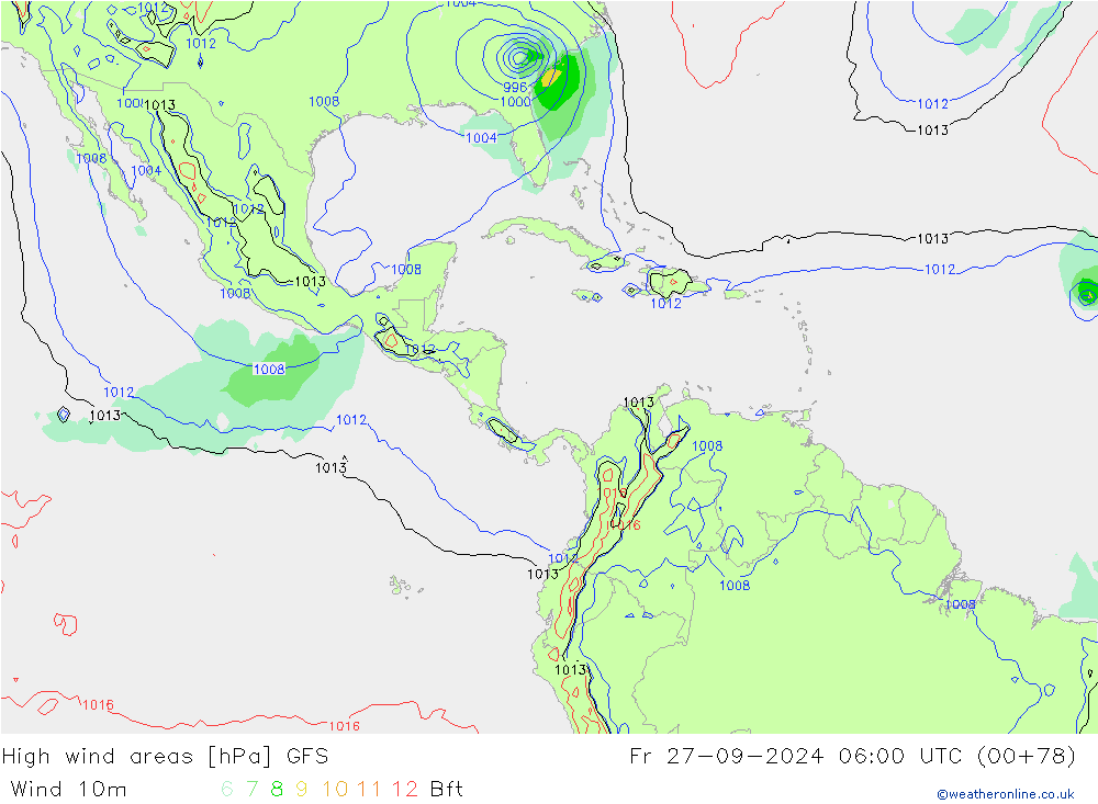 High wind areas GFS Fr 27.09.2024 06 UTC