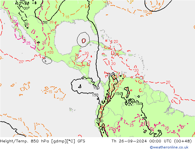 Z500/Rain (+SLP)/Z850 GFS Čt 26.09.2024 00 UTC