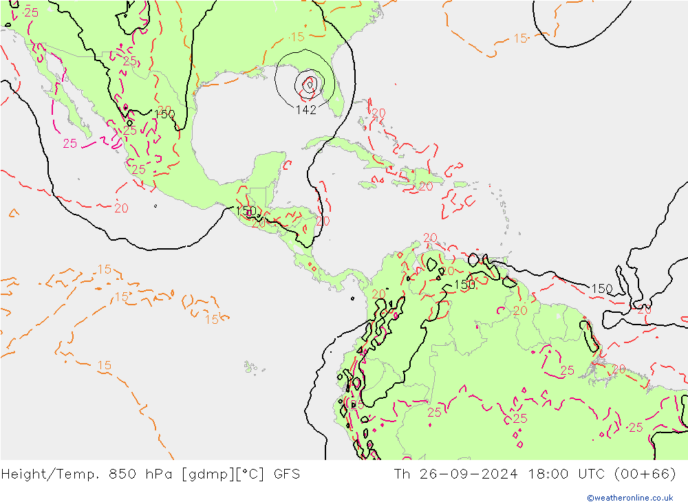 Height/Temp. 850 гПа GFS чт 26.09.2024 18 UTC